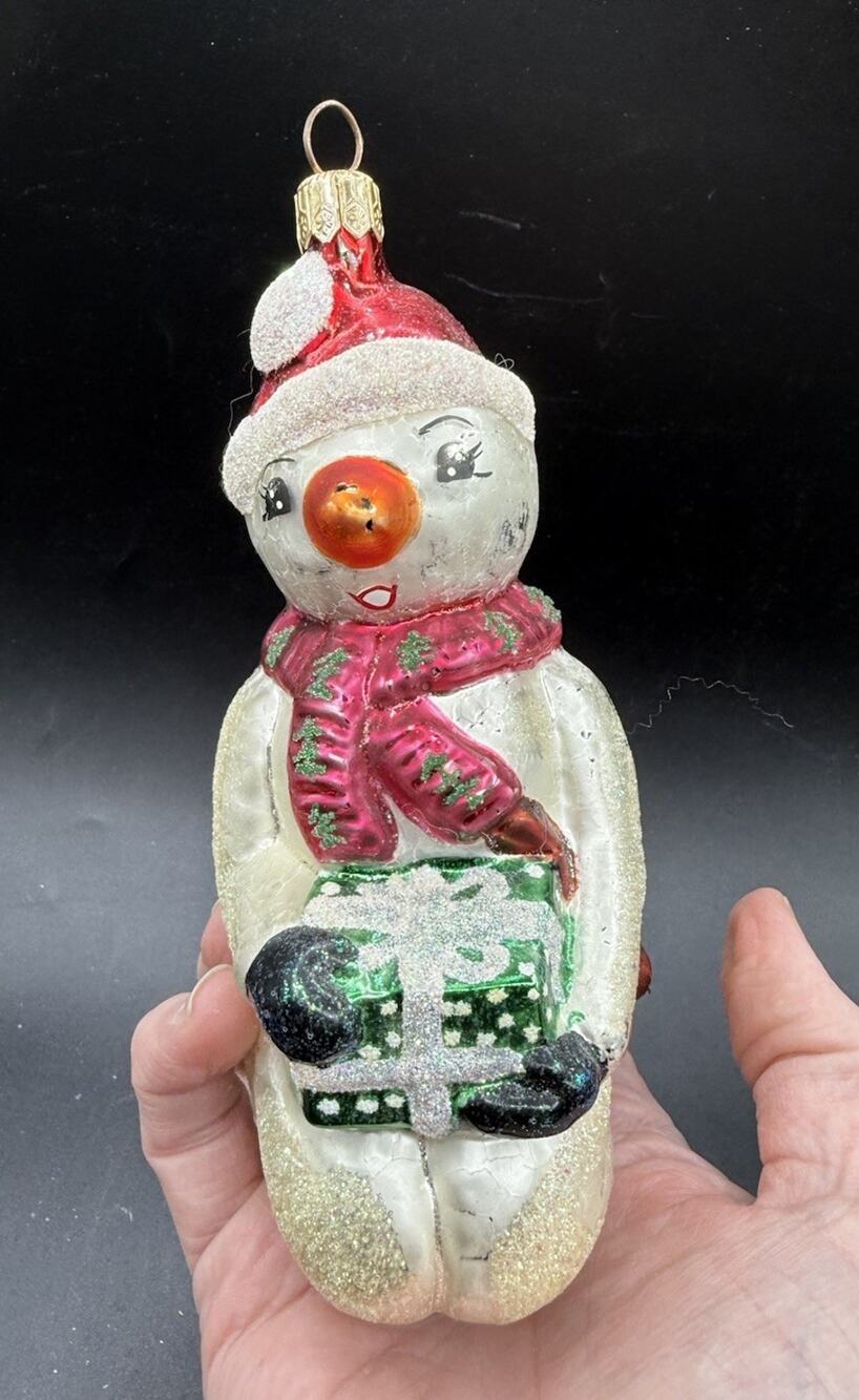 Christopher Radko Christmas Ornament A Cool Surprise SNOWMAN Gift Present -S1